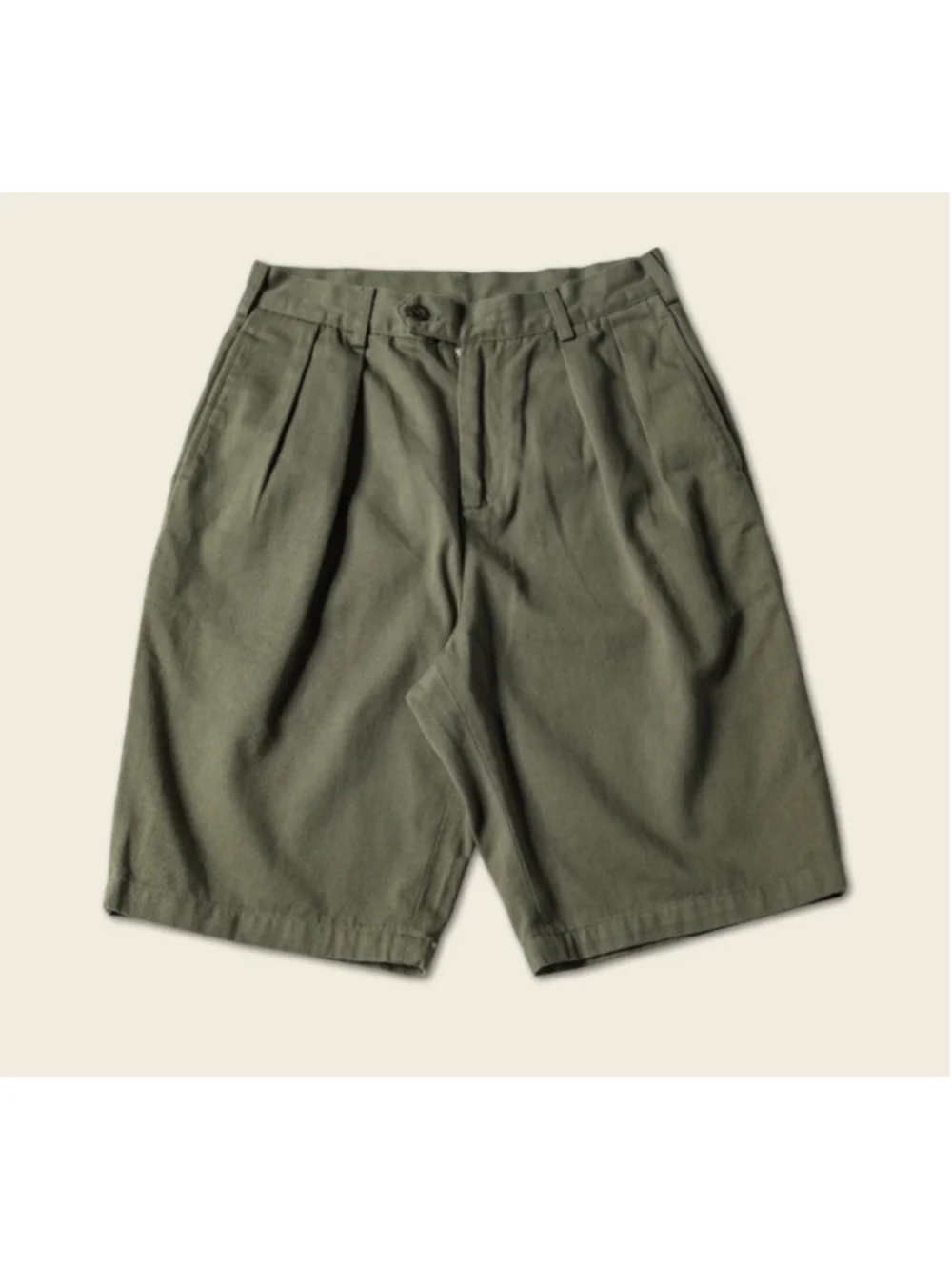 Classic Straight Leg Double Pleated Shorts Olive Non Stock Mfg. Co M 100% Cotton
